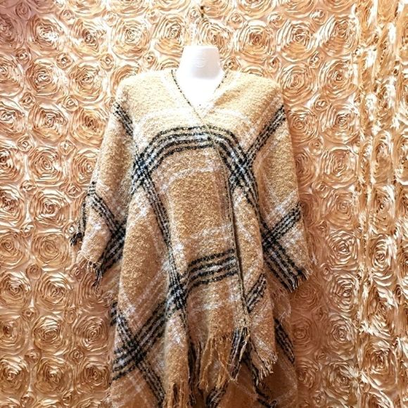 NWT 🤎 LA Express Tartan Shawl/Wrap/Poncho - Picture 1 of 6